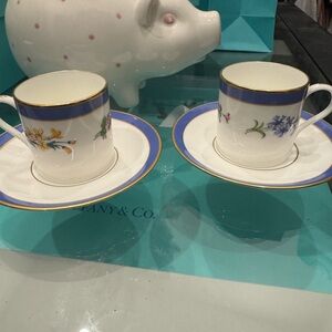 Tiffany & Co. Blue and Gold Floral Mugs